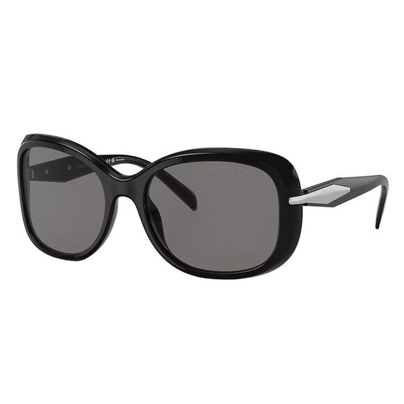 Prada PR 04ZS 1AB5Z1 Black Plastic Butterfly Sunglasses Dark Grey Polarized Lens